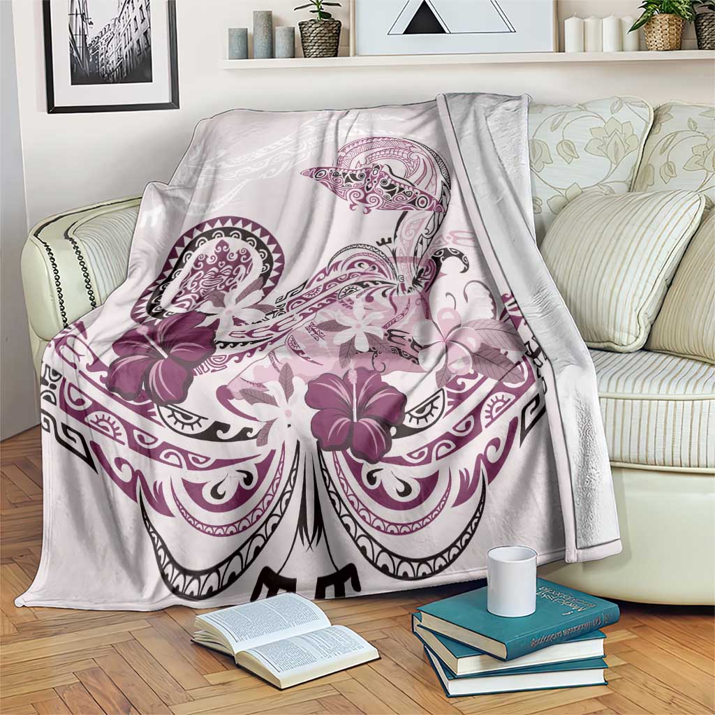 Polynesian Manta Ray Blanket Pink Floral Turtle Tattoo - Polynesian Pride