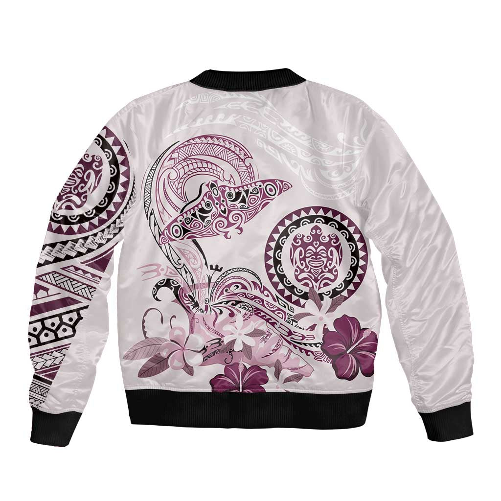 Polynesian Manta Ray Bomber Jacket Pink Floral Turtle Tattoo - Polynesian Pride