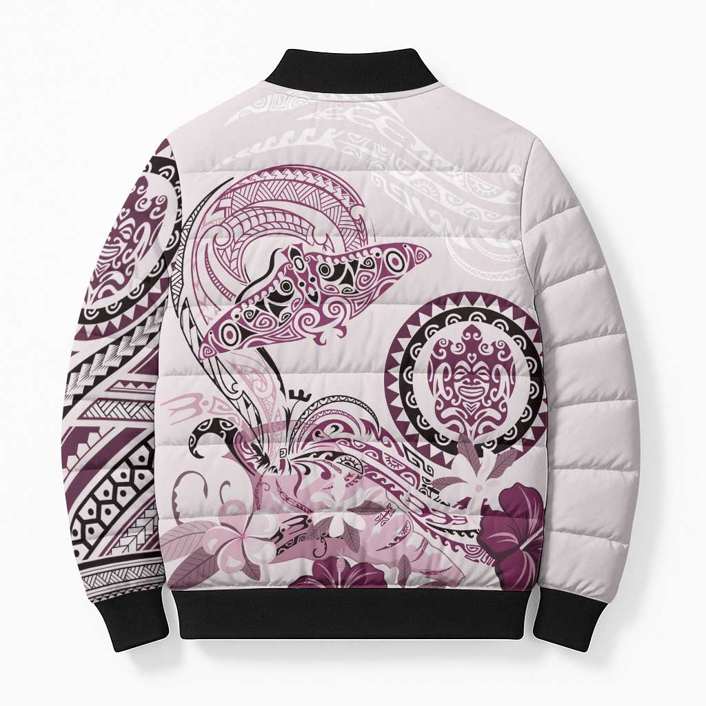 Polynesian Manta Ray Bomber Puffer Jacket Pink Floral Turtle Tattoo - Polynesian Pride