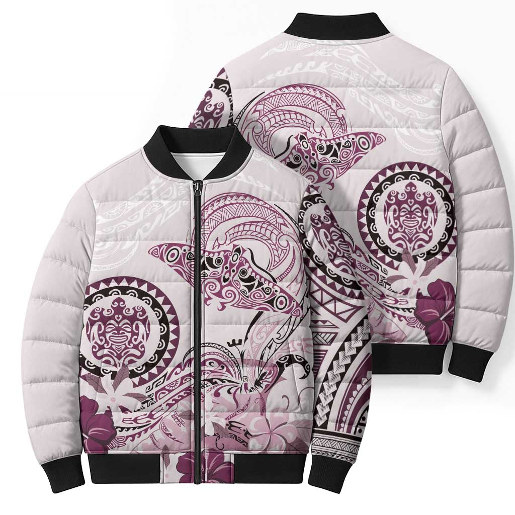 Polynesian Manta Ray Bomber Puffer Jacket Pink Floral Turtle Tattoo - Polynesian Pride