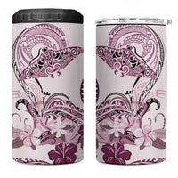 Polynesian Manta Ray 4 in 1 Can Cooler Tumbler Pink Floral Turtle Tattoo - Polynesian Pride