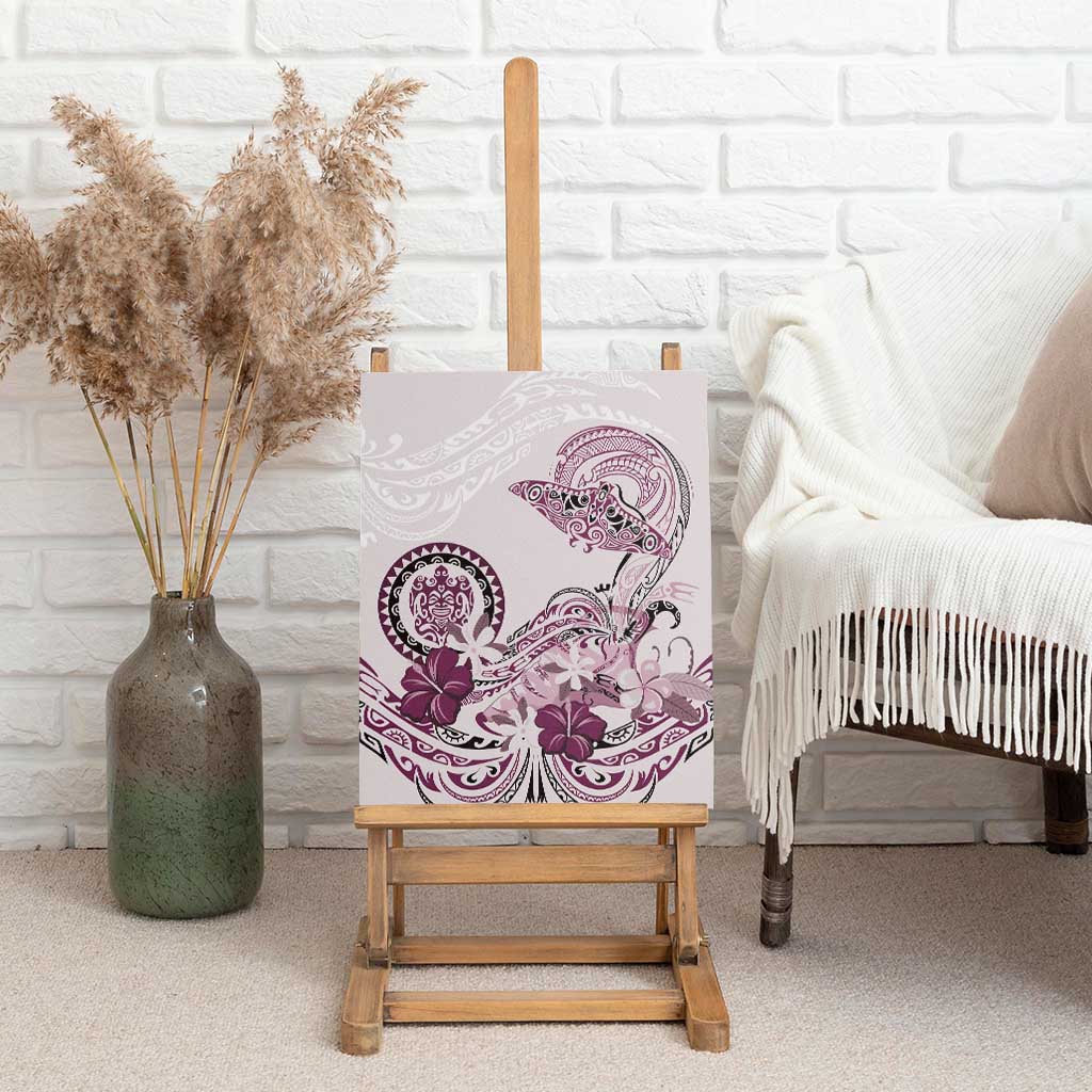 Polynesian Manta Ray Canvas Wall Art Pink Floral Turtle Tattoo - Polynesian Pride