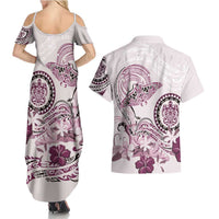 Polynesian Manta Ray Couples Matching Summer Maxi Dress and Hawaiian Shirt Pink Floral Turtle Tattoo - Polynesian Pride