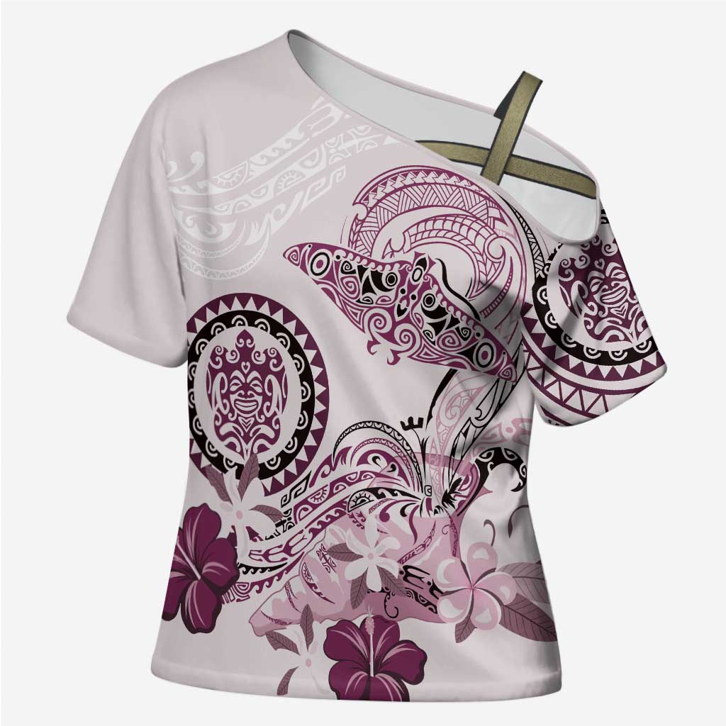 Polynesian Manta Ray Cross Shoulder Shirt Pink Floral Turtle Tattoo - Polynesian Pride