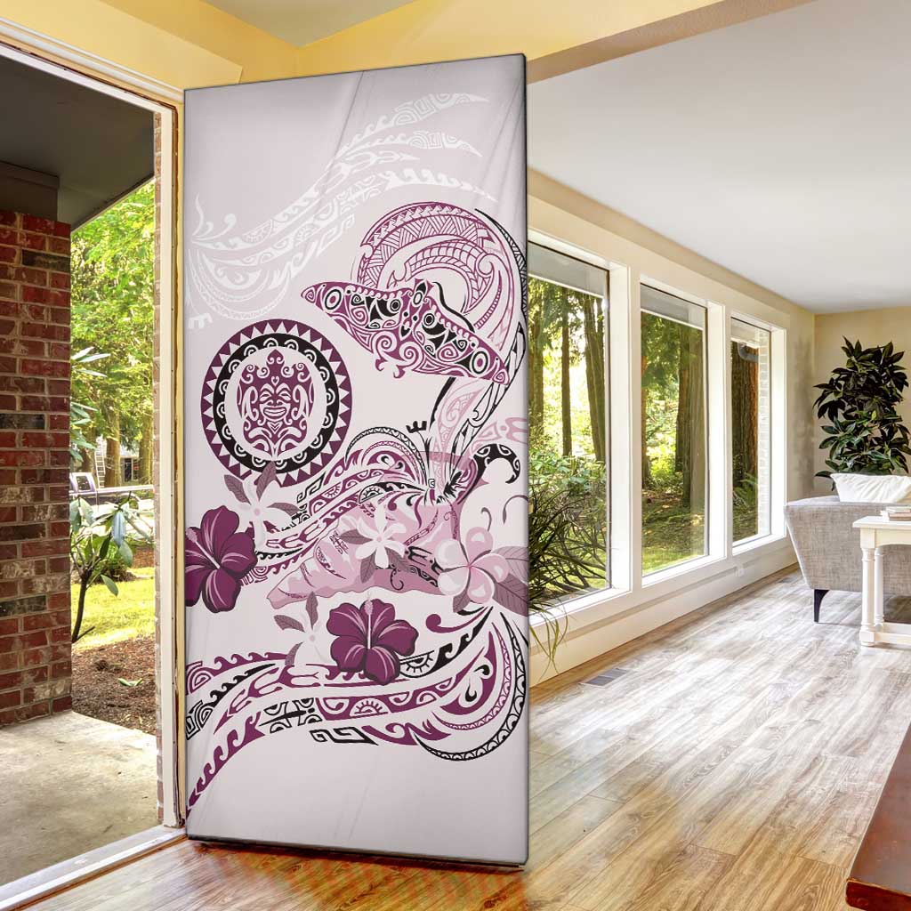 Polynesian Manta Ray Door Cover Pink Floral Turtle Tattoo - Polynesian Pride