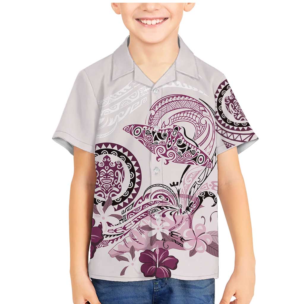 Polynesian Manta Ray Family Matching Mermaid Dress and Hawaiian Shirt Pink Floral Turtle Tattoo - Polynesian Pride
