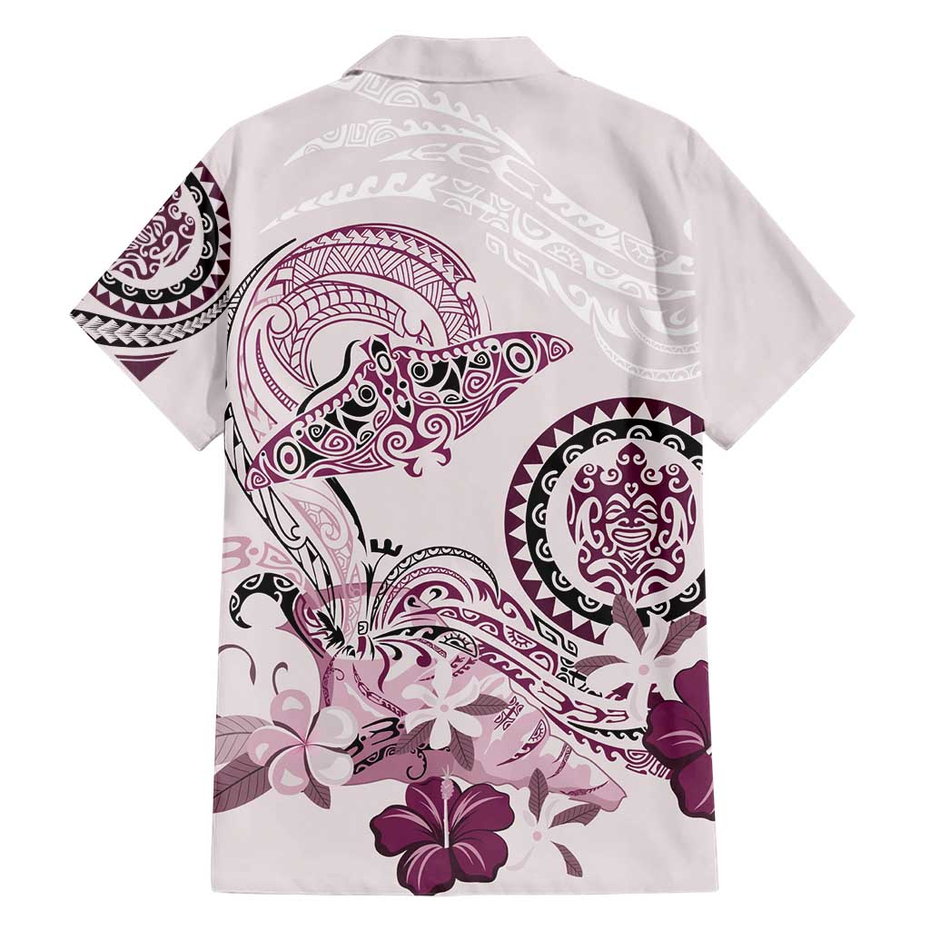 Polynesian Manta Ray Family Matching Short Sleeve Bodycon Dress and Hawaiian Shirt Pink Floral Turtle Tattoo - Polynesian Pride