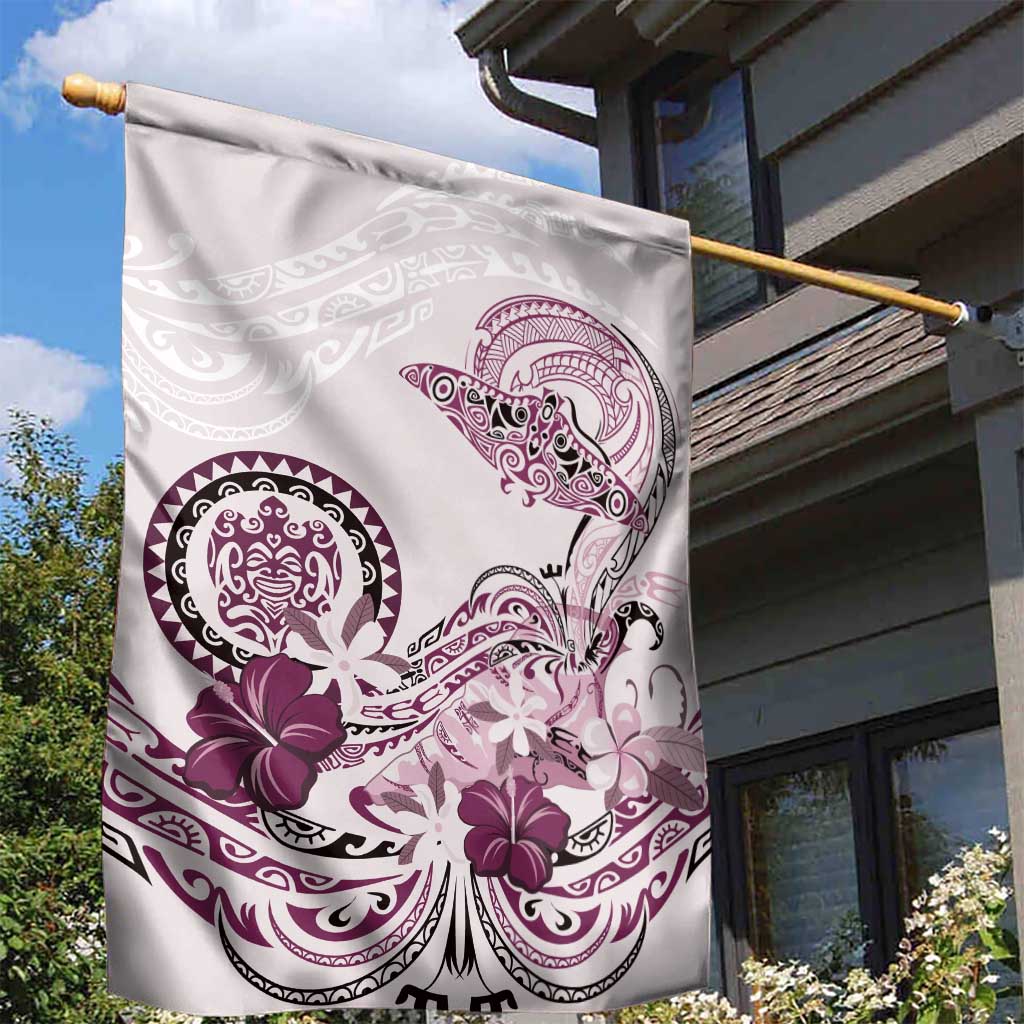 Polynesian Manta Ray Garden Flag Pink Floral Turtle Tattoo - Polynesian Pride
