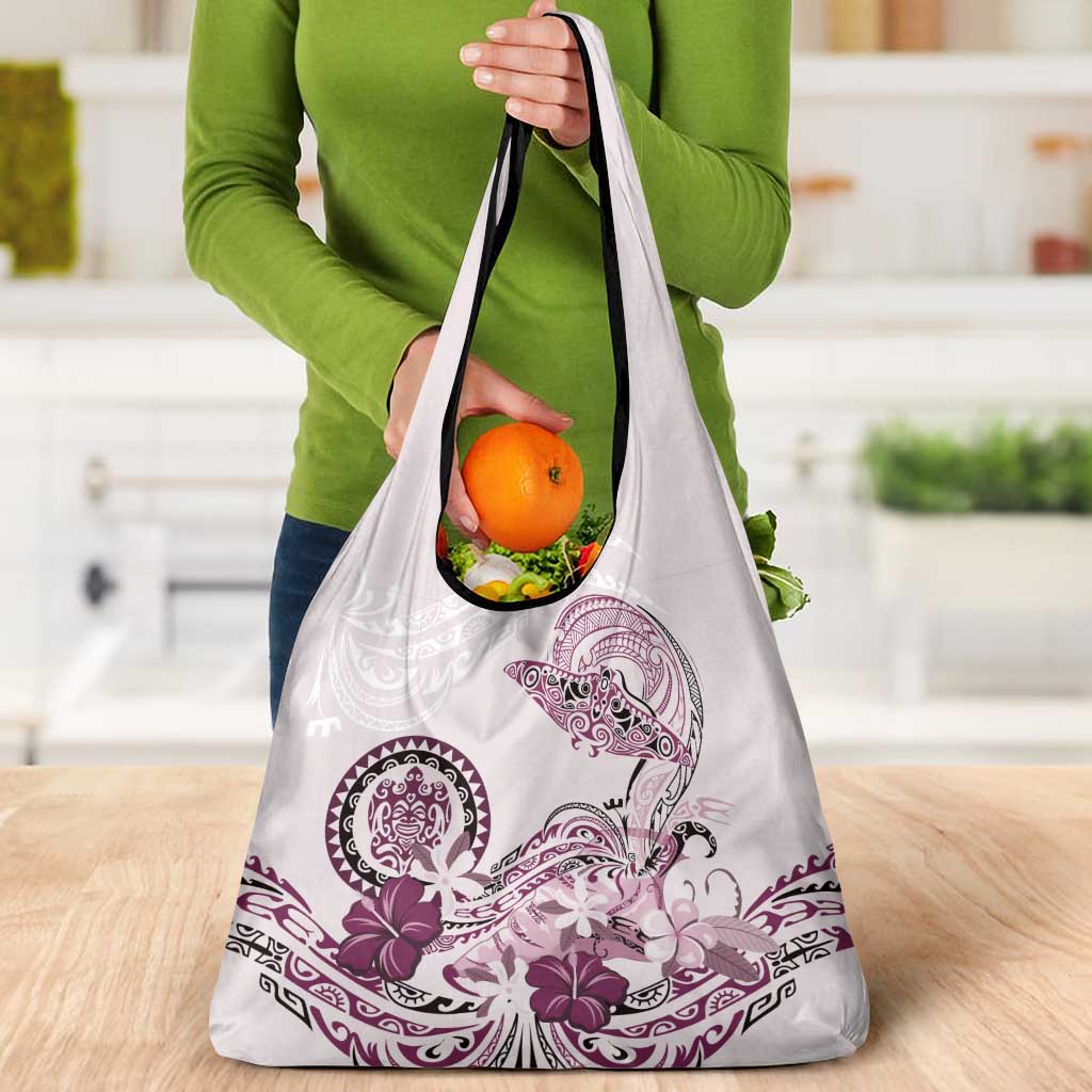 Polynesian Manta Ray Grocery Bag Pink Floral Turtle Tattoo - Polynesian Pride