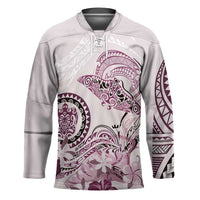 Polynesian Manta Ray Hockey Jersey Pink Floral Turtle Tattoo - Polynesian Pride