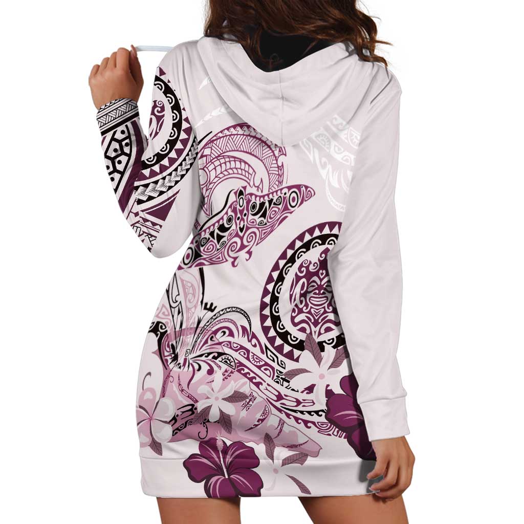 Polynesian Manta Ray Hoodie Dress Pink Floral Turtle Tattoo - Polynesian Pride