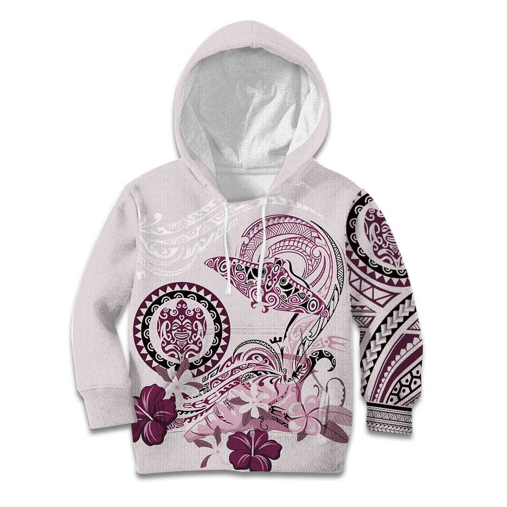 Polynesian Manta Ray Kid Hoodie Pink Floral Turtle Tattoo - Polynesian Pride