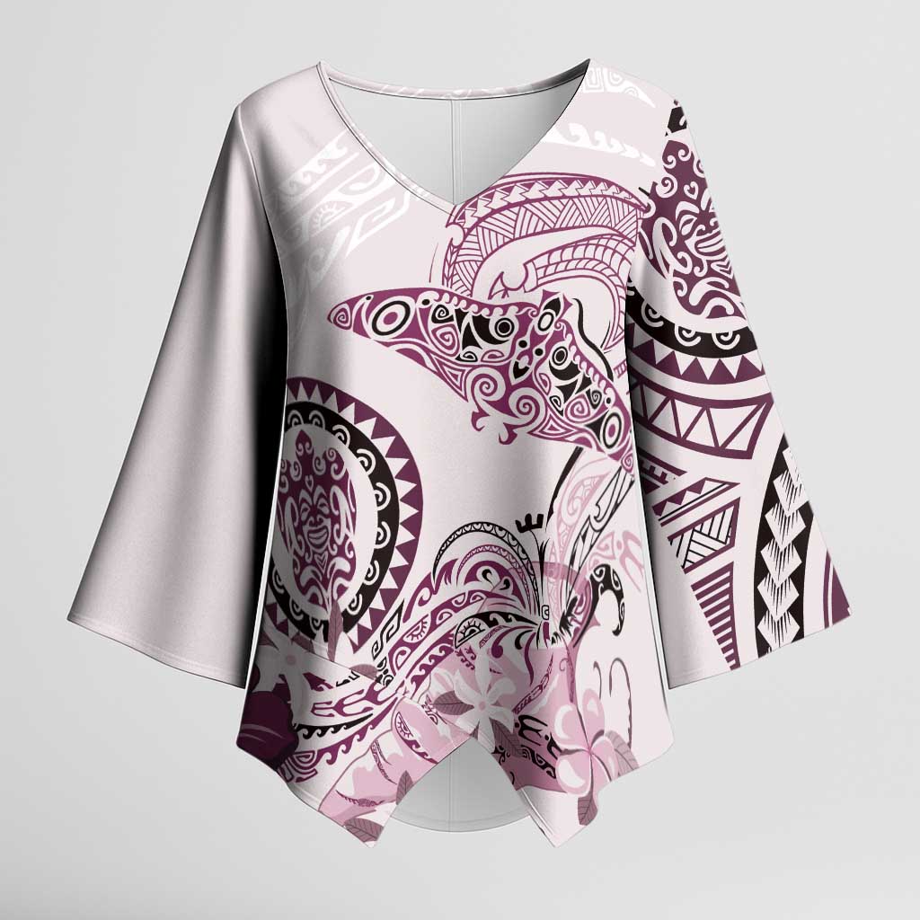 Polynesian Manta Ray Kimono Sleeve Blouse Pink Floral Turtle Tattoo - Polynesian Pride