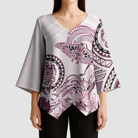 Polynesian Manta Ray Kimono Sleeve Blouse Pink Floral Turtle Tattoo - Polynesian Pride