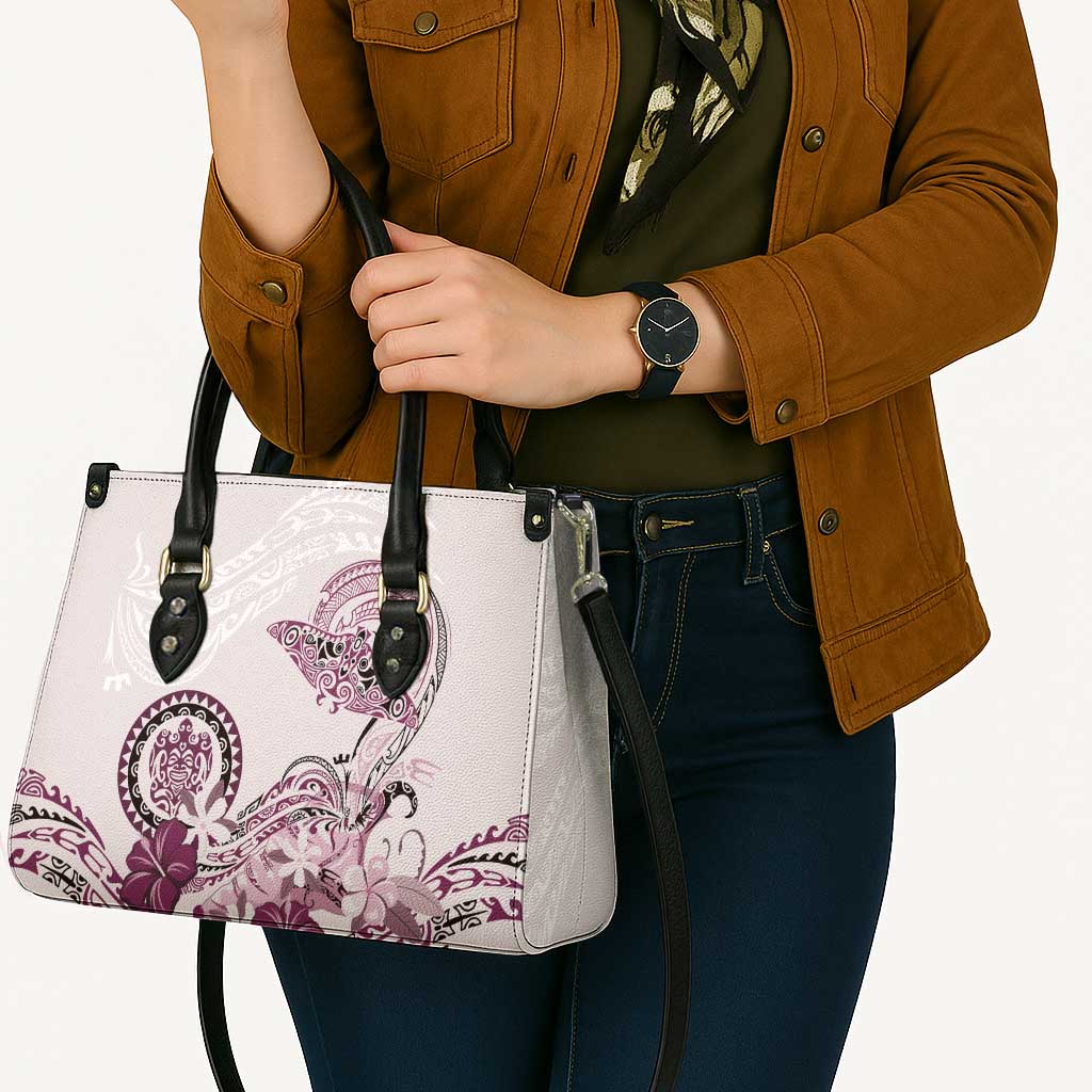 Polynesian Manta Ray Leather Bag Pink Floral Turtle Tattoo - Polynesian Pride