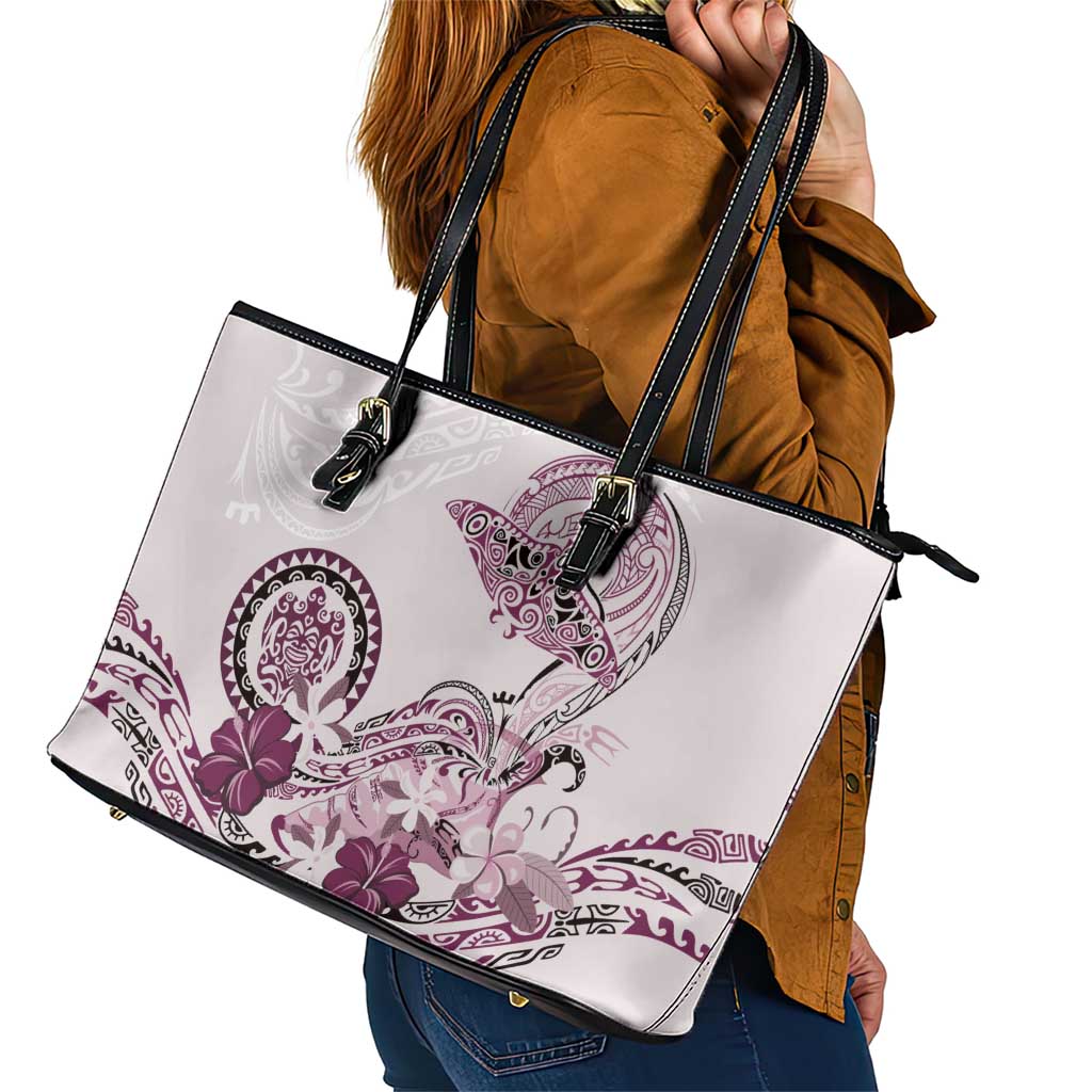 Polynesian Manta Ray Leather Tote Bag Pink Floral Turtle Tattoo - Polynesian Pride