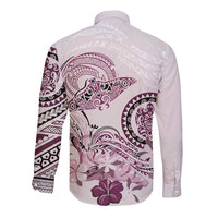 Polynesian Manta Ray Long Sleeve Button Shirt Pink Floral Turtle Tattoo - Polynesian Pride