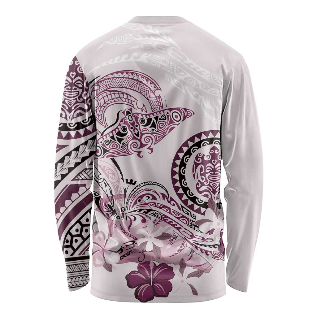 Polynesian Manta Ray Long Sleeve Shirt Pink Floral Turtle Tattoo - Polynesian Pride