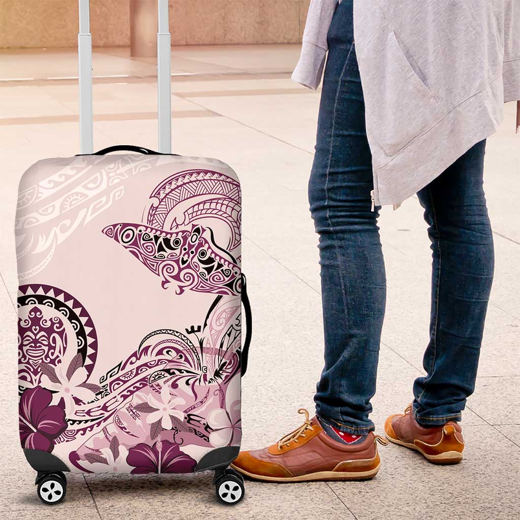 Polynesian Manta Ray Luggage Cover Pink Floral Turtle Tattoo - Polynesian Pride