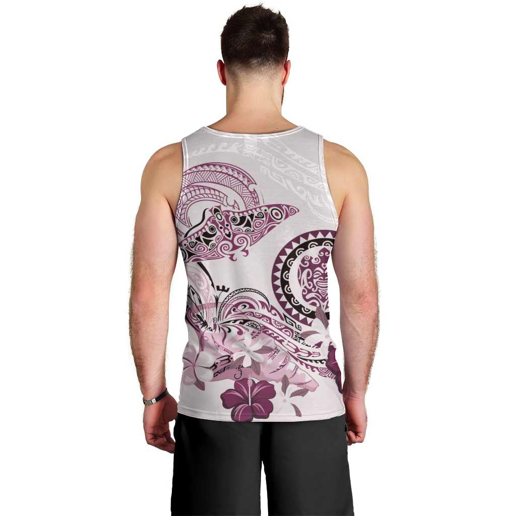 Polynesian Manta Ray Men Tank Top Pink Floral Turtle Tattoo - Polynesian Pride