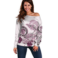 Polynesian Manta Ray Off Shoulder Sweater Pink Floral Turtle Tattoo - Polynesian Pride