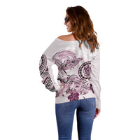 Polynesian Manta Ray Off Shoulder Sweater Pink Floral Turtle Tattoo - Polynesian Pride