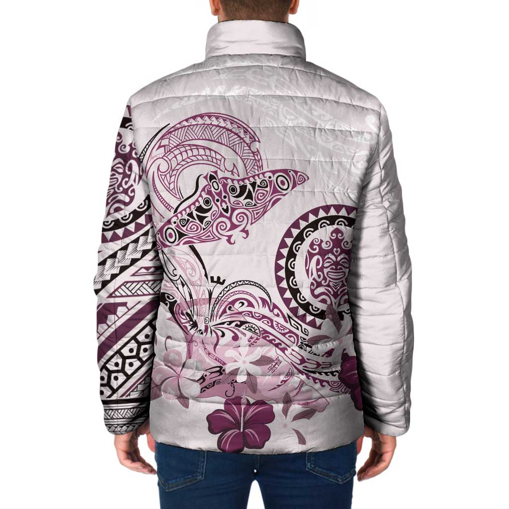 Polynesian Manta Ray Padded Jacket Pink Floral Turtle Tattoo - Polynesian Pride