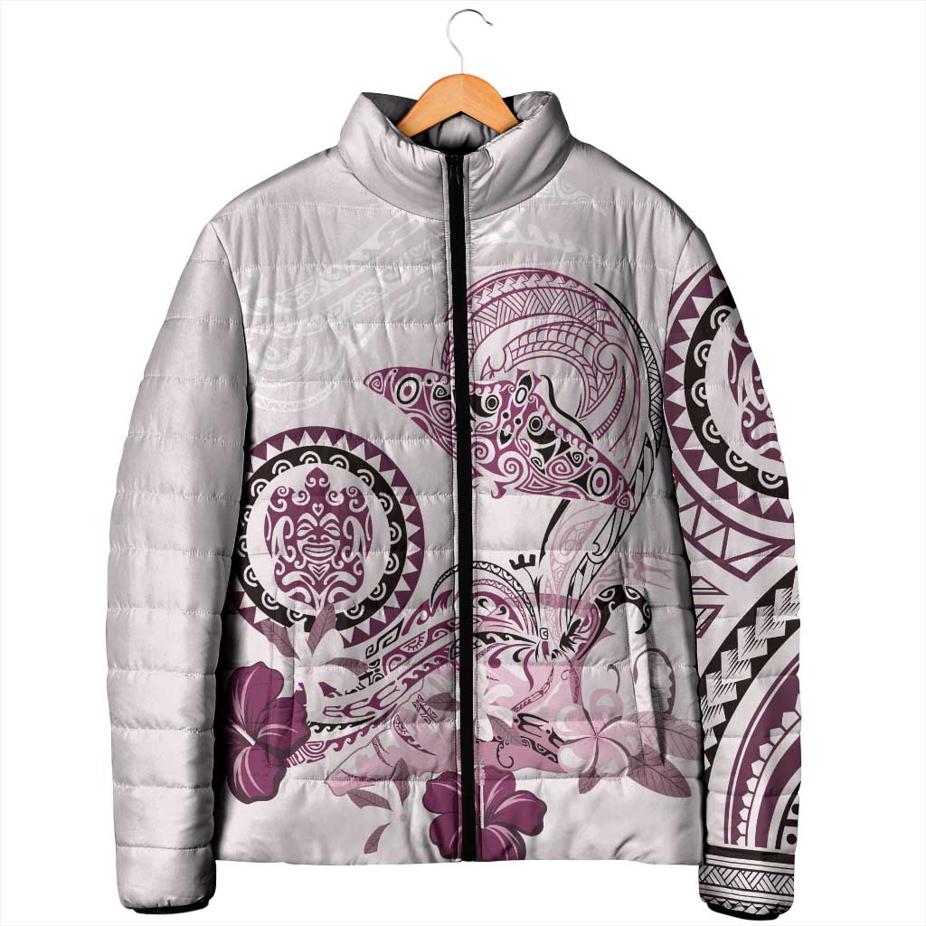 Polynesian Manta Ray Padded Jacket Pink Floral Turtle Tattoo - Polynesian Pride