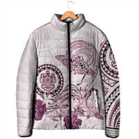 Polynesian Manta Ray Padded Jacket Pink Floral Turtle Tattoo - Polynesian Pride