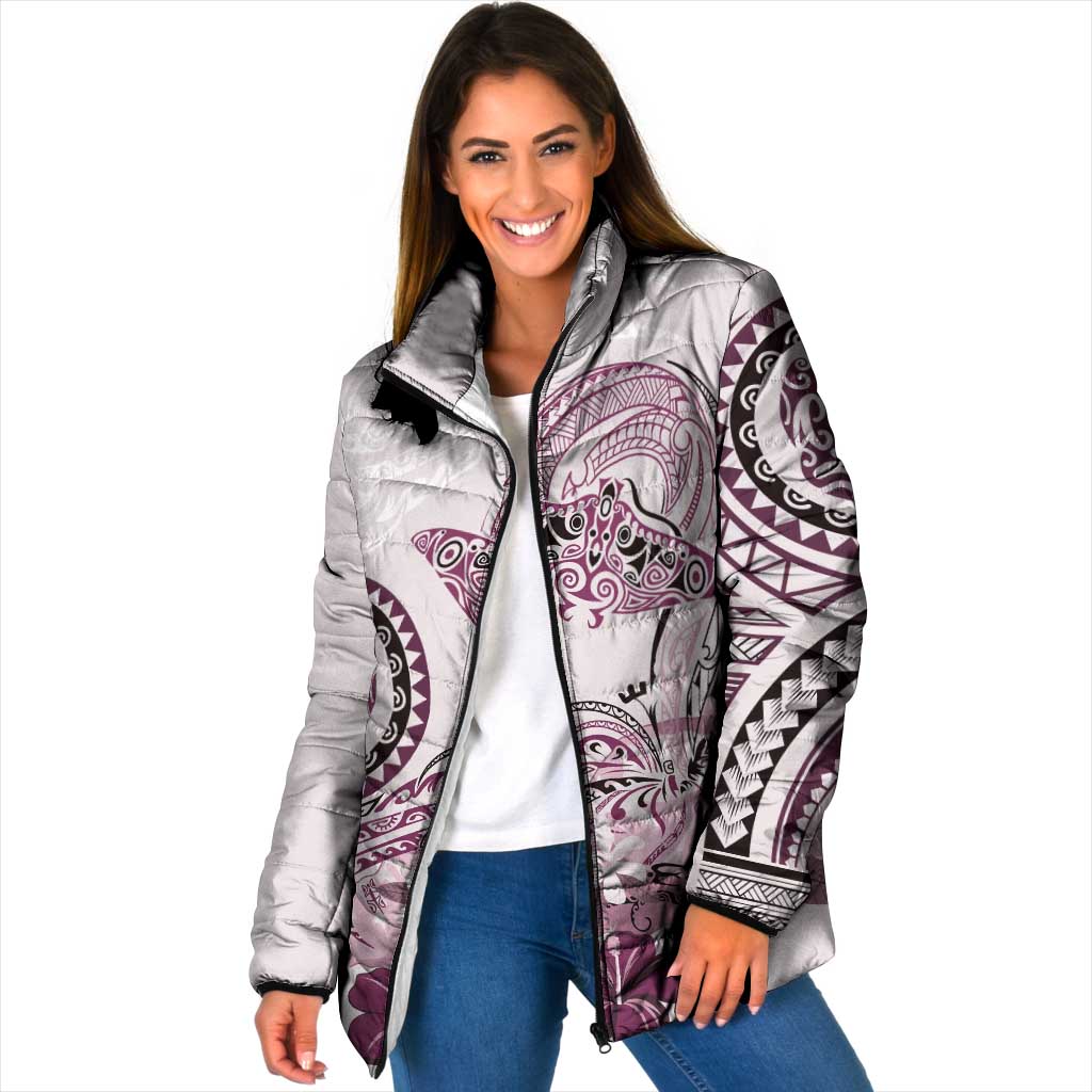 Polynesian Manta Ray Padded Jacket Pink Floral Turtle Tattoo - Polynesian Pride