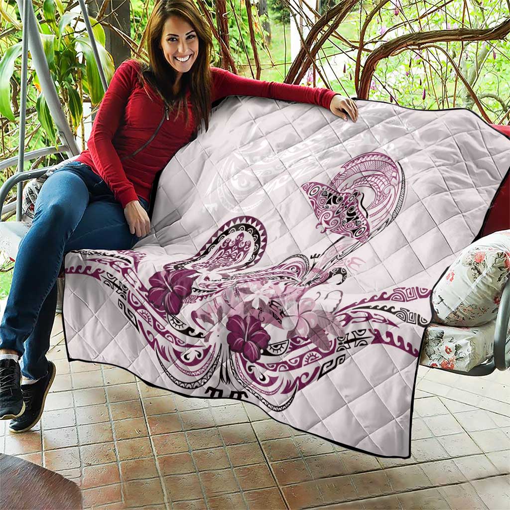 Polynesian Manta Ray Quilt Pink Floral Turtle Tattoo - Polynesian Pride