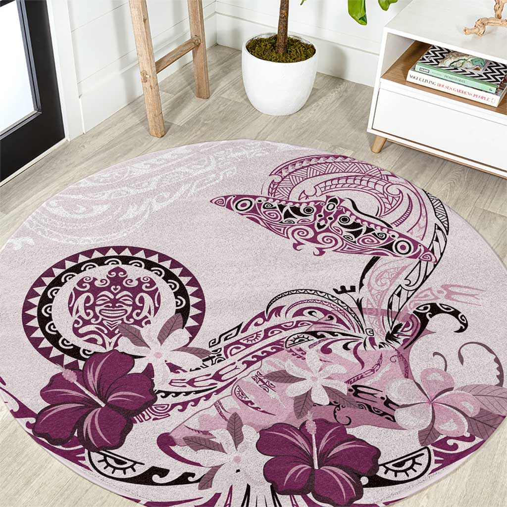 Polynesian Manta Ray Round Carpet Pink Floral Turtle Tattoo - Polynesian Pride