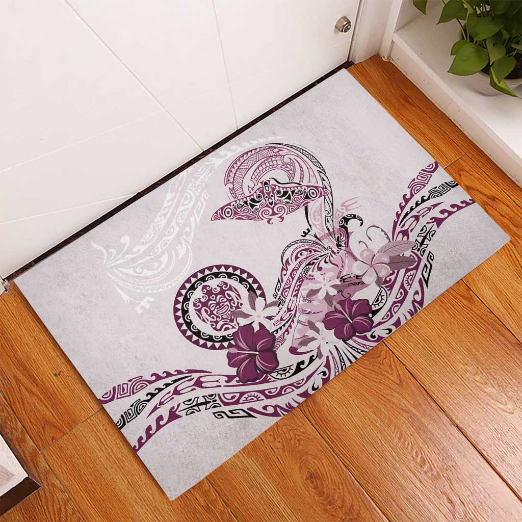 Polynesian Manta Ray Rubber Doormat Pink Floral Turtle Tattoo - Polynesian Pride