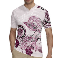 Polynesian Manta Ray Rugby Jersey Pink Floral Turtle Tattoo - Polynesian Pride