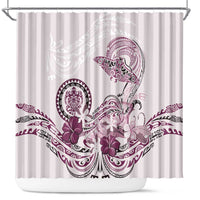 Polynesian Manta Ray Shower Curtain Pink Floral Turtle Tattoo - Polynesian Pride