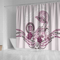 Polynesian Manta Ray Shower Curtain Pink Floral Turtle Tattoo - Polynesian Pride
