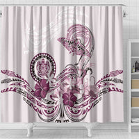 Polynesian Manta Ray Shower Curtain Pink Floral Turtle Tattoo - Polynesian Pride