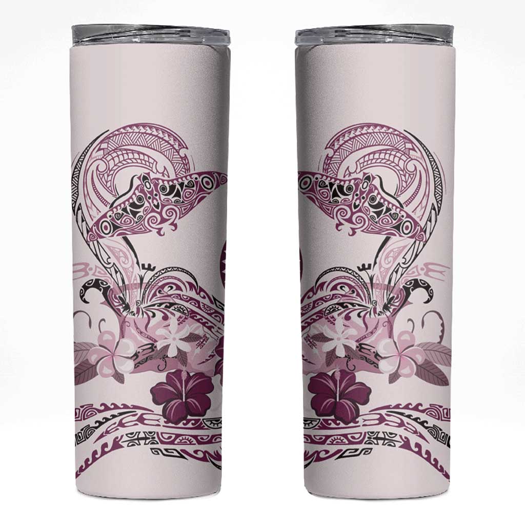 Polynesian Manta Ray Skinny Tumbler Pink Floral Turtle Tattoo - Polynesian Pride