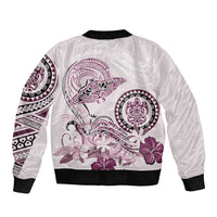 Polynesian Manta Ray Sleeve Zip Bomber Jacket Pink Floral Turtle Tattoo - Polynesian Pride