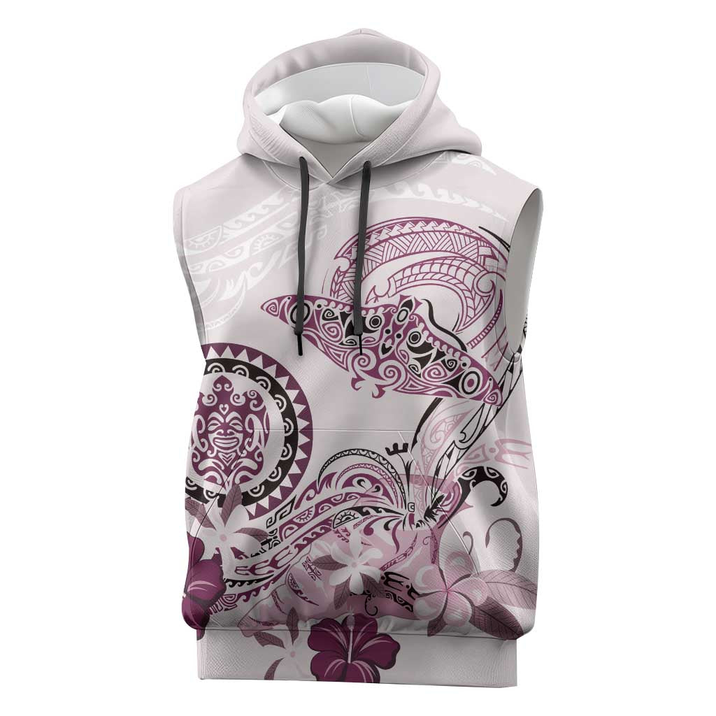 Polynesian Manta Ray Sleeveless Hoodie Pink Floral Turtle Tattoo - Polynesian Pride