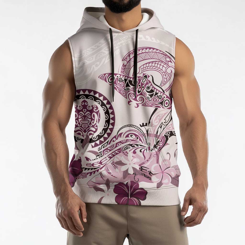 Polynesian Manta Ray Sleeveless Hoodie Pink Floral Turtle Tattoo - Polynesian Pride