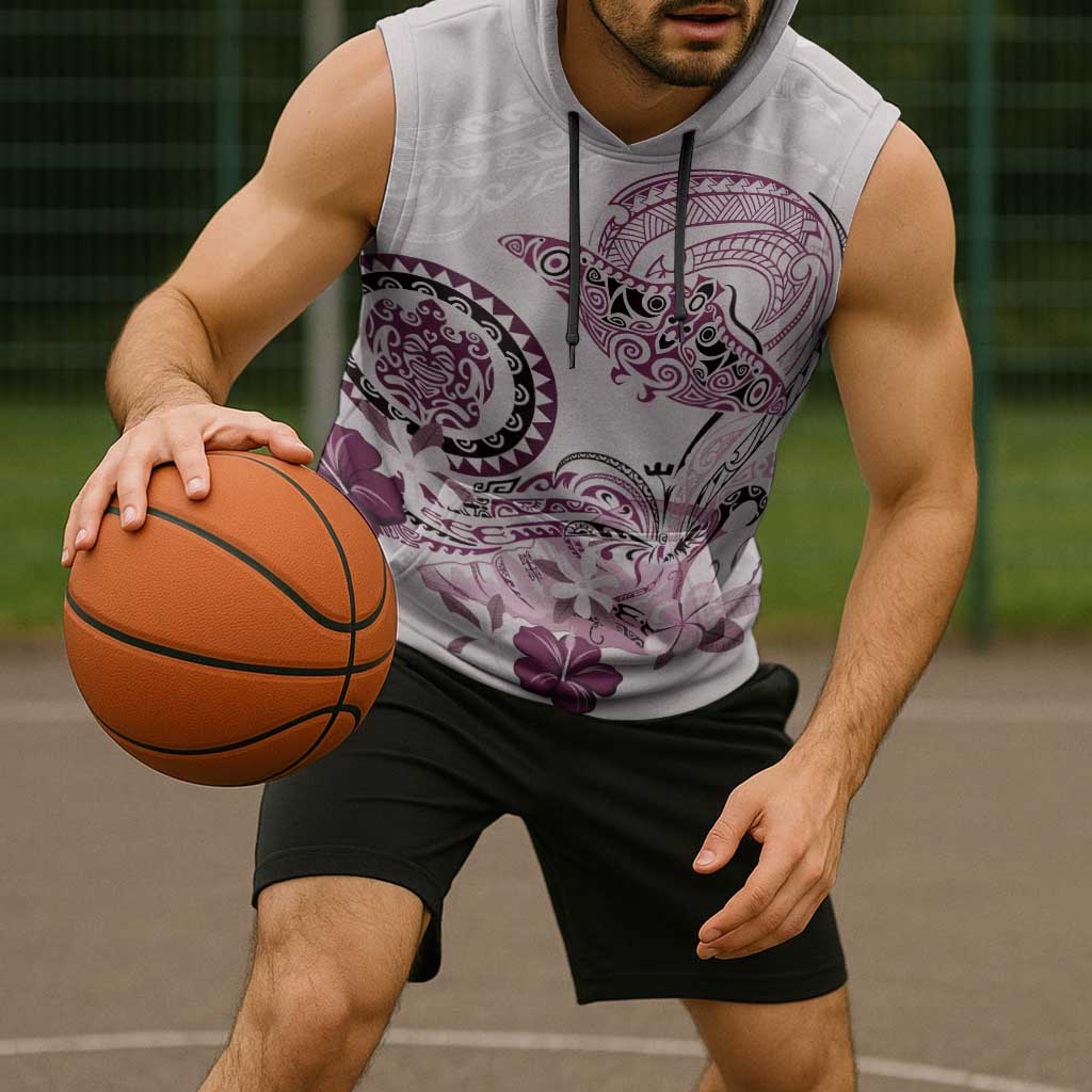 Polynesian Manta Ray Sleeveless Hoodie Pink Floral Turtle Tattoo - Polynesian Pride