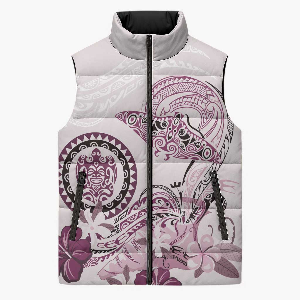 Polynesian Manta Ray Sleeveless Puffer Jacket Pink Floral Turtle Tattoo - Polynesian Pride