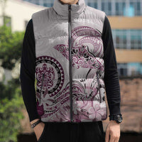 Polynesian Manta Ray Sleeveless Puffer Jacket Pink Floral Turtle Tattoo - Polynesian Pride