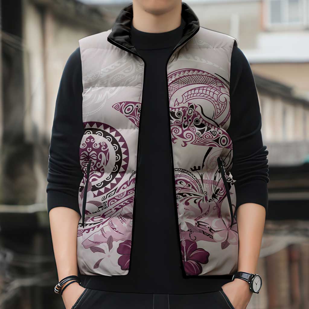 Polynesian Manta Ray Sleeveless Puffer Jacket Pink Floral Turtle Tattoo - Polynesian Pride