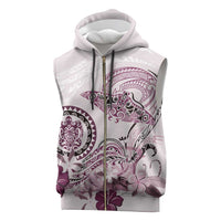 Polynesian Manta Ray Sleeveless Zip Hoodie Pink Floral Turtle Tattoo - Polynesian Pride