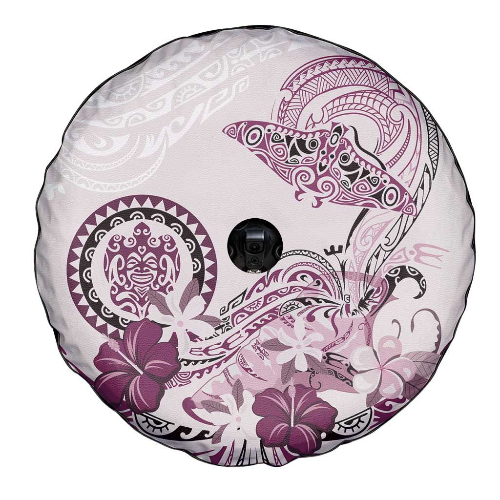 Polynesian Manta Ray Spare Tire Cover Pink Floral Turtle Tattoo - Polynesian Pride