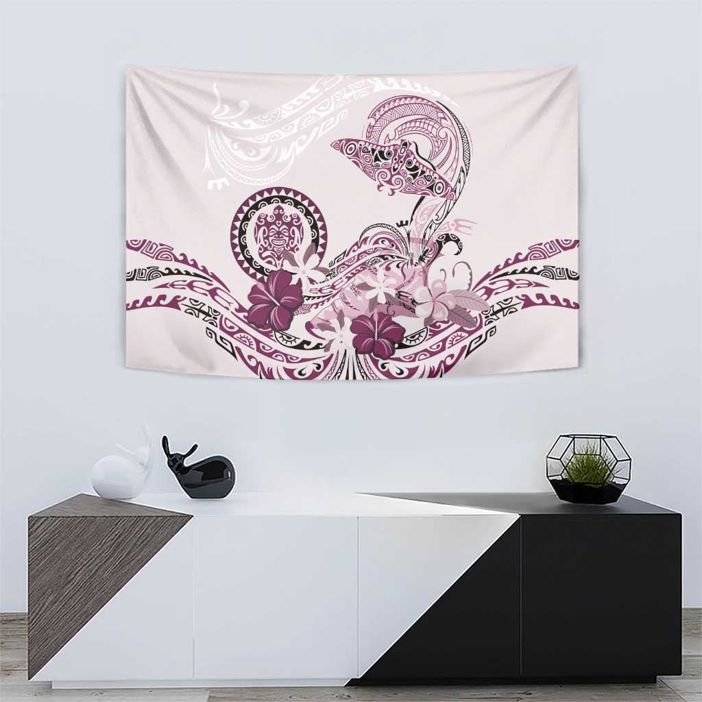Polynesian Manta Ray Tapestry Pink Floral Turtle Tattoo - Polynesian Pride