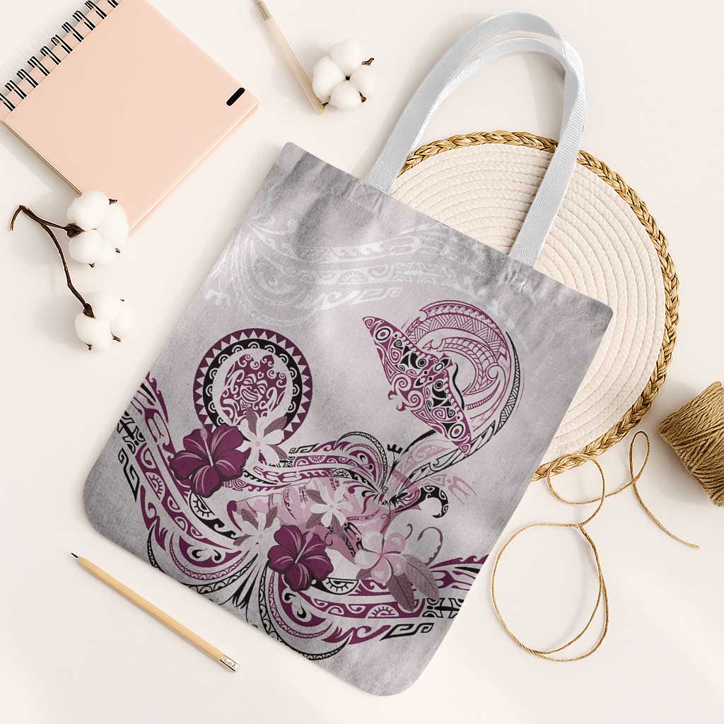 Polynesian Manta Ray Tote Bag Pink Floral Turtle Tattoo LT9 White Strap One Size Pink - Polynesian Pride