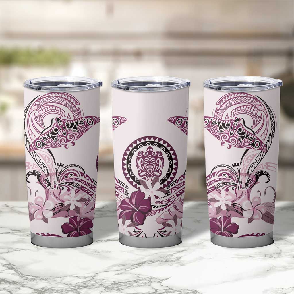 Polynesian Manta Ray Tumbler Cup Pink Floral Turtle Tattoo - Polynesian Pride